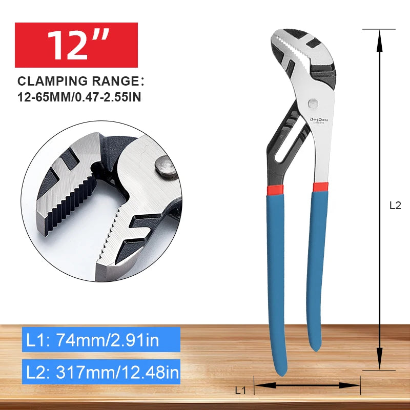 8/10/12/16" Professional Water Pump Pliers, Forged Steel Non-Slip Handle, Parallel Jaw Design, Secure Grip for Plumbing Repairs