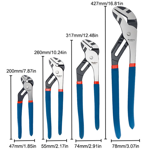 8/10/12/16" Professional Water Pump Pliers, Forged Steel Non-Slip Handle, Parallel Jaw Design, Secure Grip for Plumbing Repairs